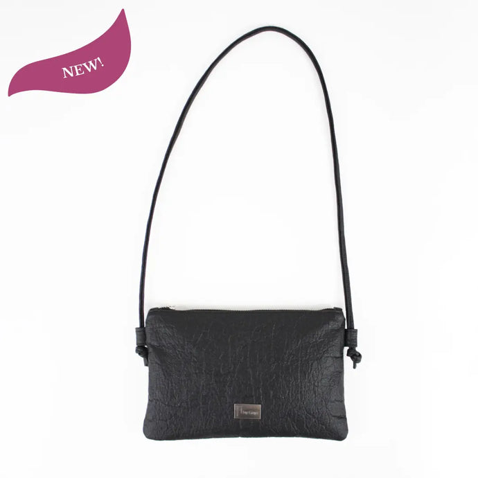 Black shoulder bag made from pineapple leaves